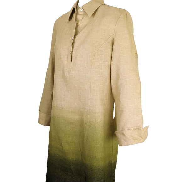 Jones New York Women's MED 100% Linen Tan Shift Dress Green Ombre - Picture 4 of 9